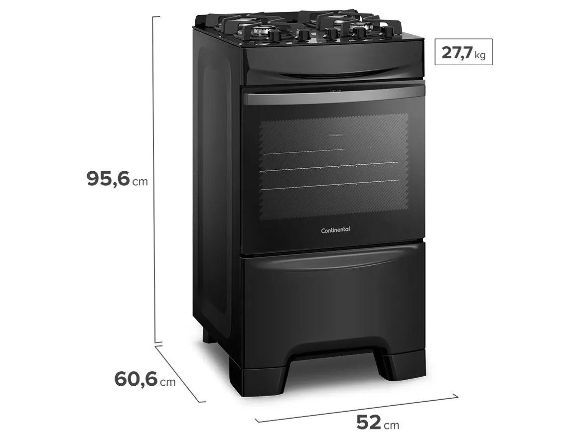 Fogão 4 Bocas Continental Inox Preto FC4GB