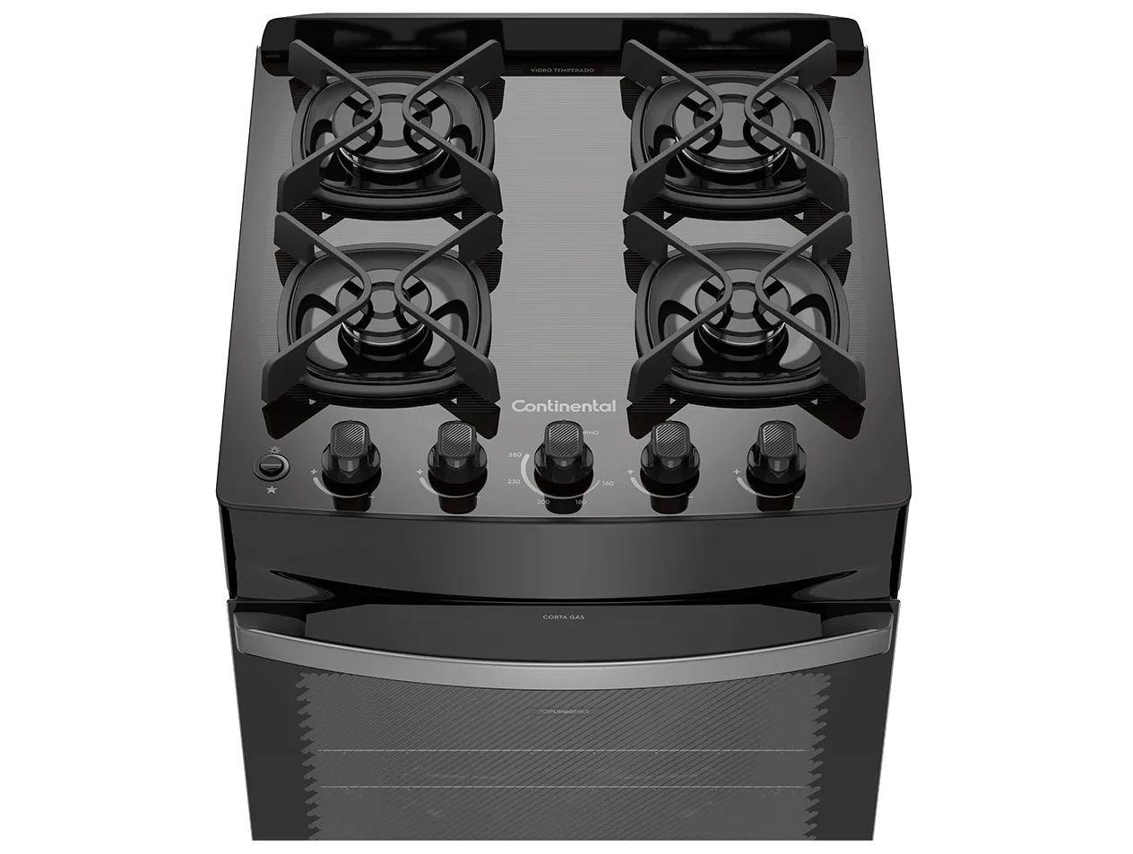 Fogão 4 Bocas Continental Inox Preto FC4GB