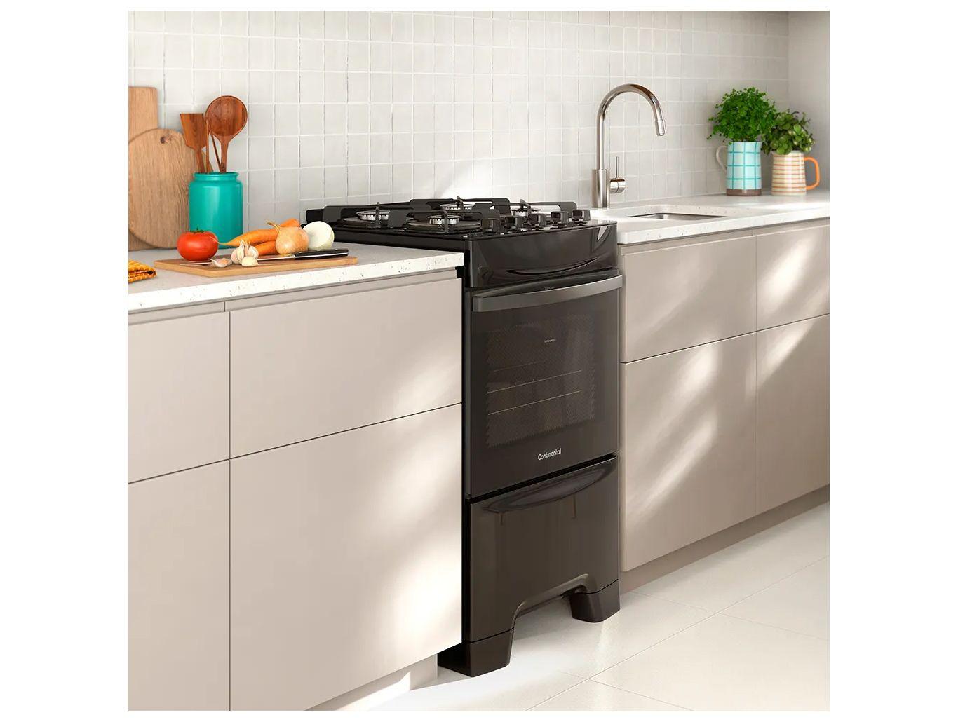 Fogão 4 Bocas Continental Inox Preto FC4GB