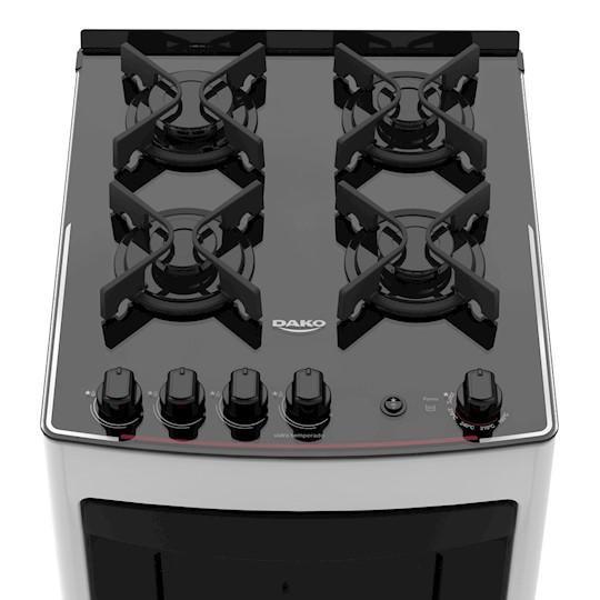 Fogão 4 bocas Dako Supreme Glass Branco com mesa de vidro Bivolt