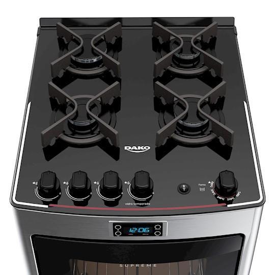 Fogão 4 bocas Dako Supreme Timer Glass Inox com mesa de vidro Bivolt