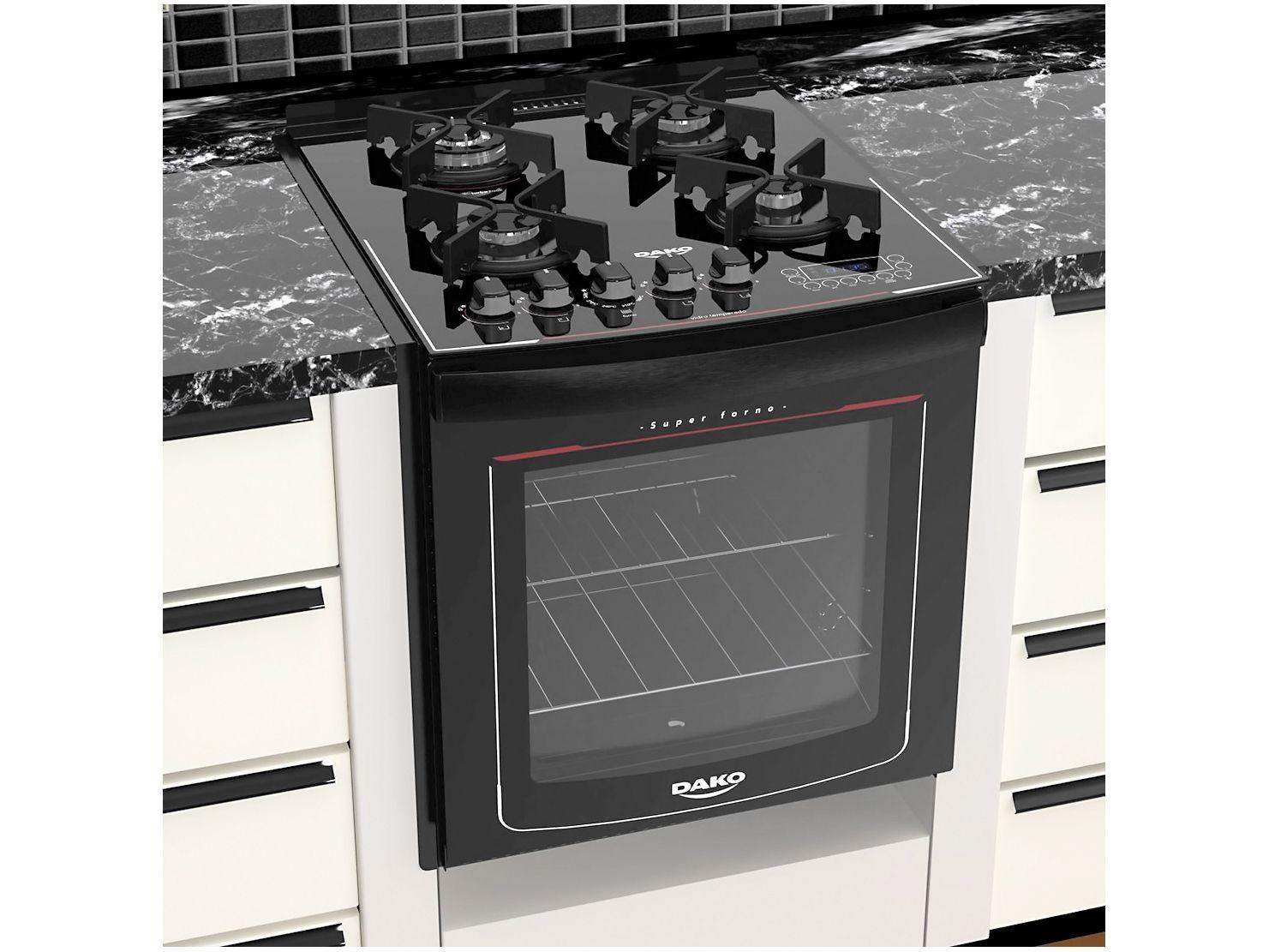 Fogão 4 Bocas de Embutir Dako Preto com Grill Acendimento Automático Dako Turbo Glass DE4VTP Fogão 4 Bocas de Embutir Dako Preto com Grill Acendimento Automático Dako Turbo Glass DE4VTP