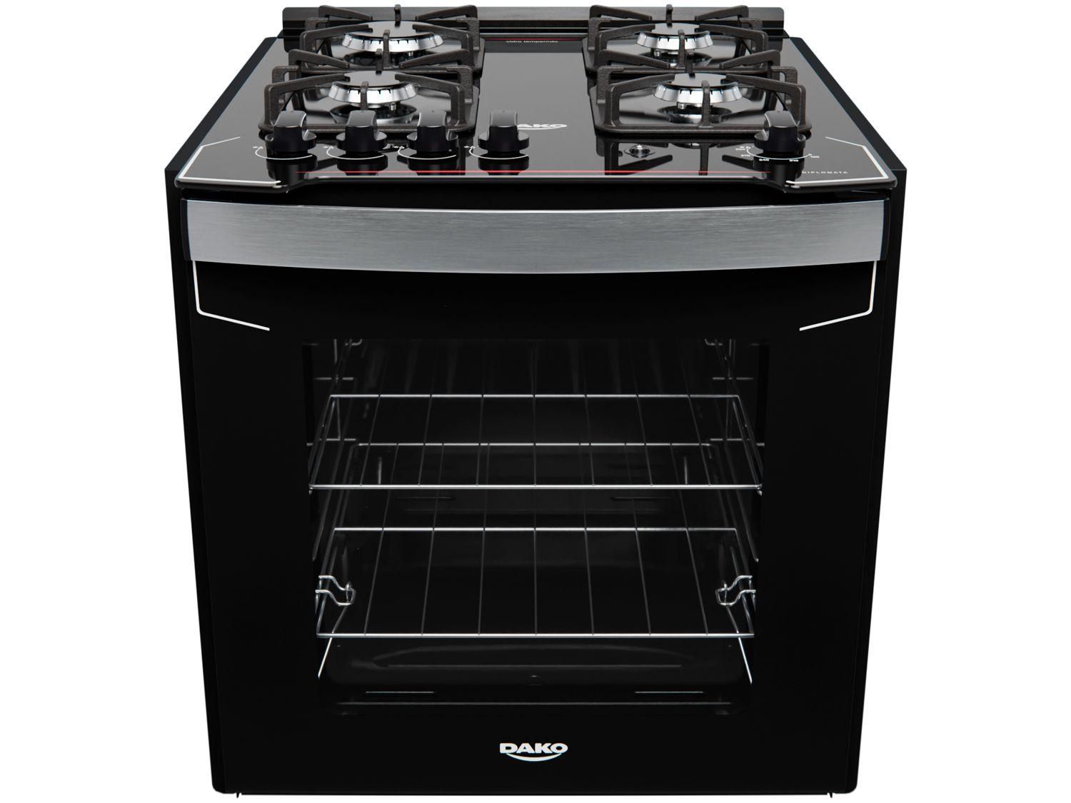 Fogão 4 Bocas de Embutir Dako Preto Mesa de Vidro Diplomata