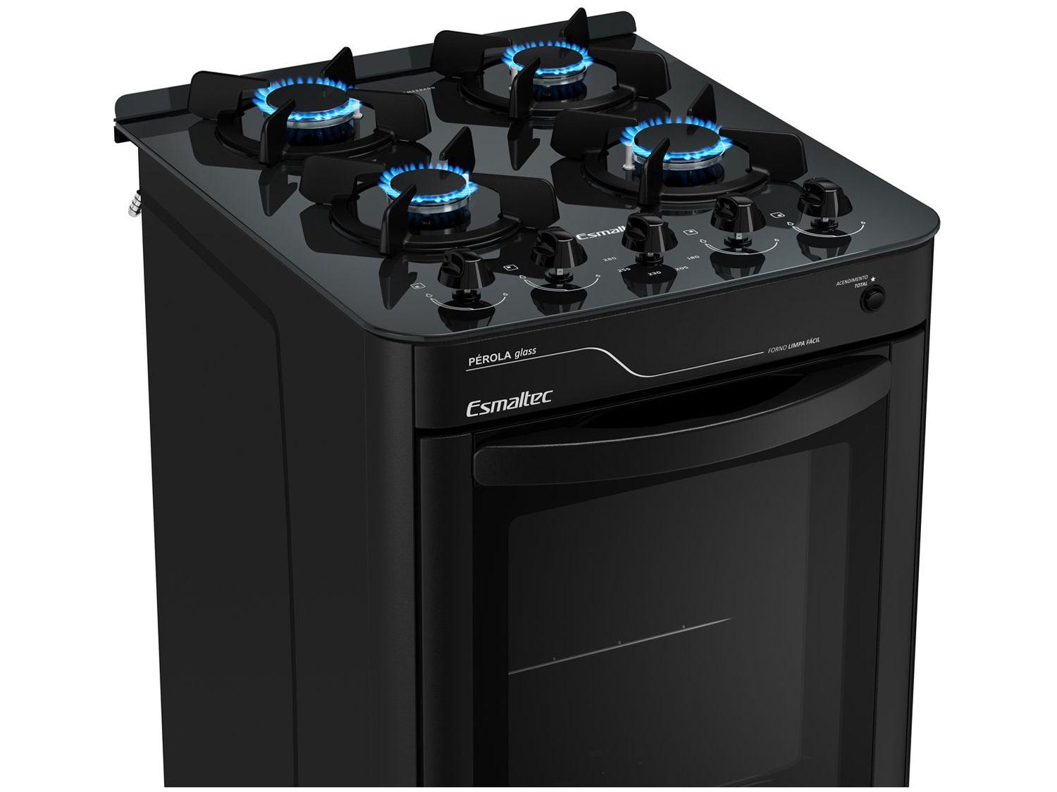 Fogão 4 Bocas de Mesa Esmaltec Preto Mesa de Vidro Pérola Glass 4115