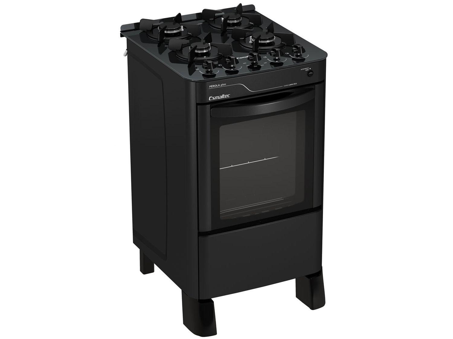 Fogão 4 Bocas de Mesa Esmaltec Preto Mesa de Vidro Pérola Glass 4115
