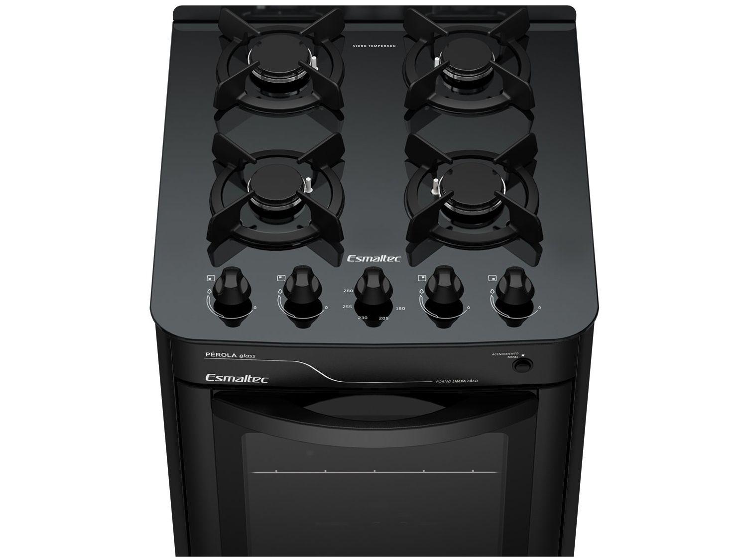 Fogão 4 Bocas de Mesa Esmaltec Preto Mesa de Vidro Pérola Glass 4115