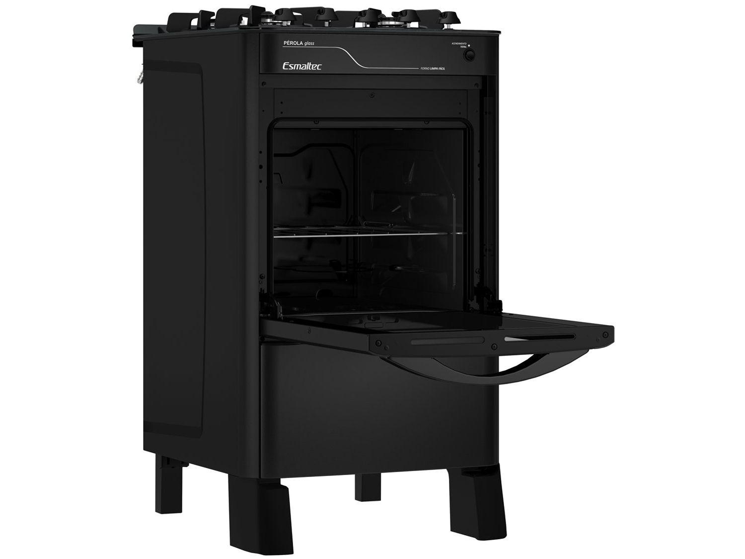 Fogão 4 Bocas de Mesa Esmaltec Preto Mesa de Vidro Pérola Glass 4115