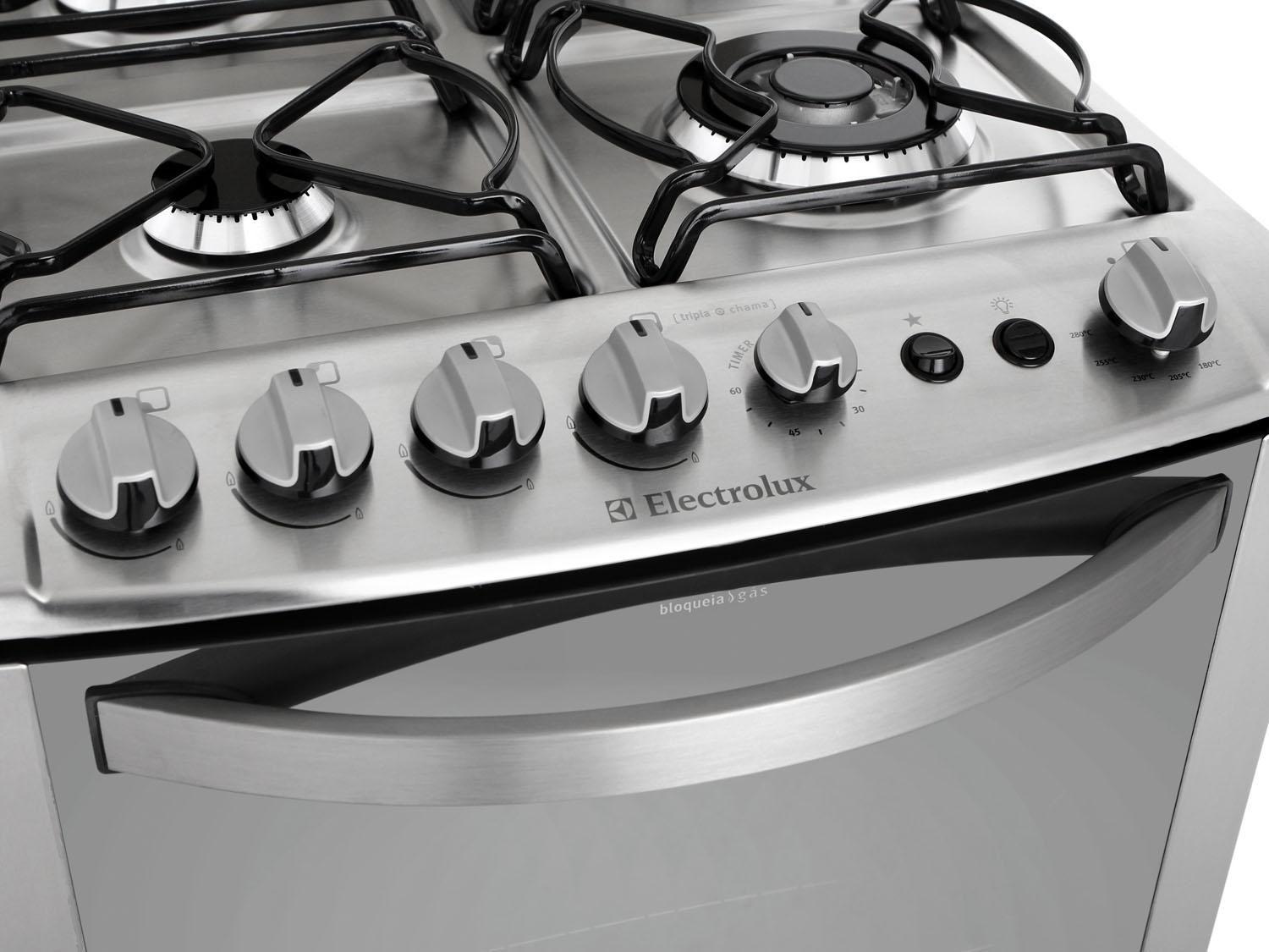 Fogão 4 Bocas Electrolux 56STX Inox Grill TriplaChama Timer