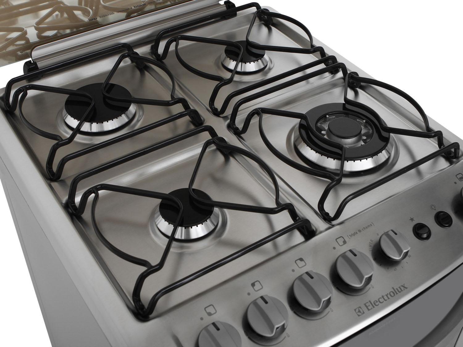 Fogão 4 Bocas Electrolux 56STX Inox Grill TriplaChama Timer