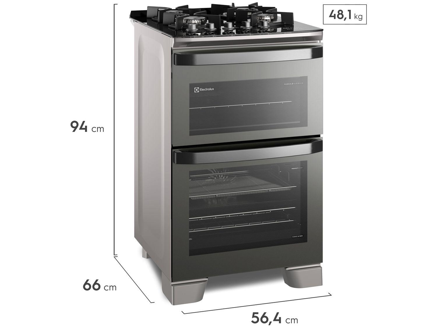 Fogão 4 Bocas Electrolux Cinza Duplo Forno com Timer FE4AD