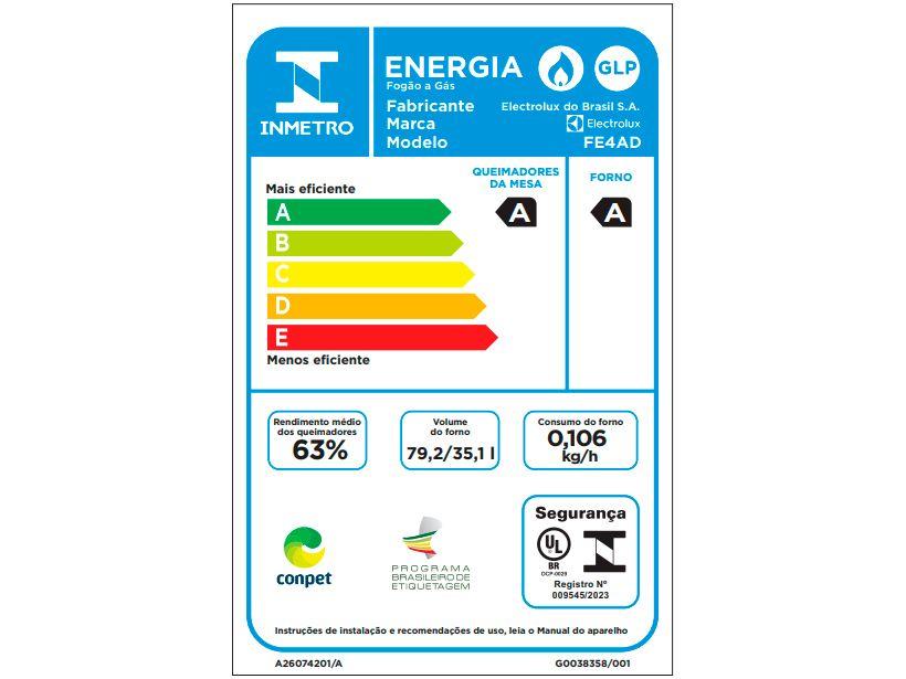 Fogão 4 Bocas Electrolux Cinza Duplo Forno com Timer FE4AD