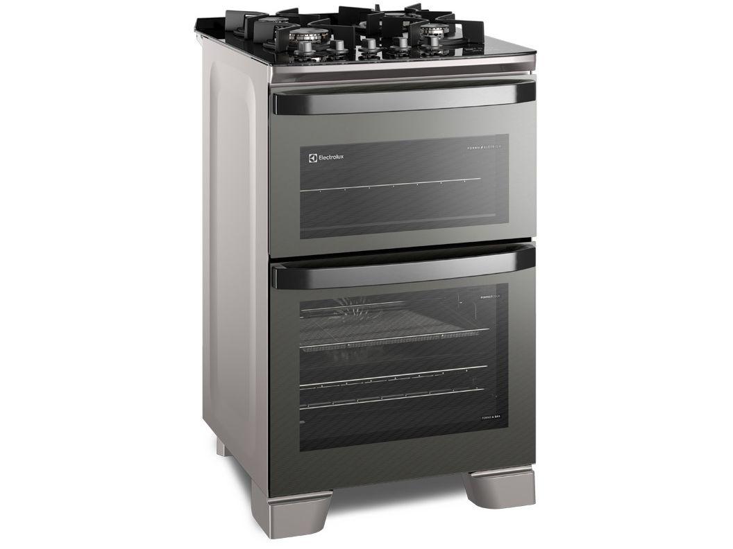 Fogão 4 Bocas Electrolux Cinza Duplo Forno com Timer FE4AD