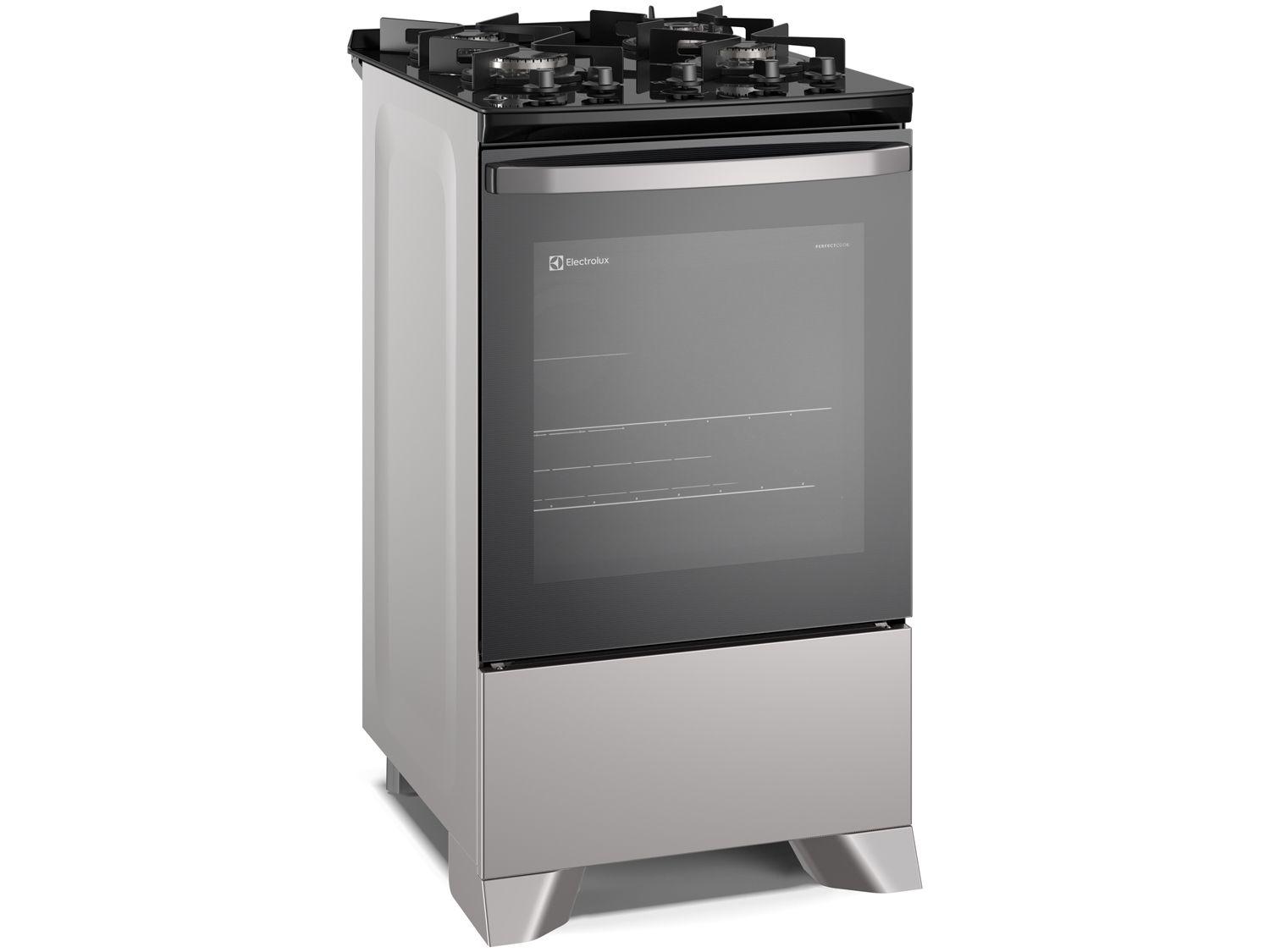 Fogão 4 Bocas Electrolux Prata Mesa de Vidro Efficient com PerfectCook FE4GS