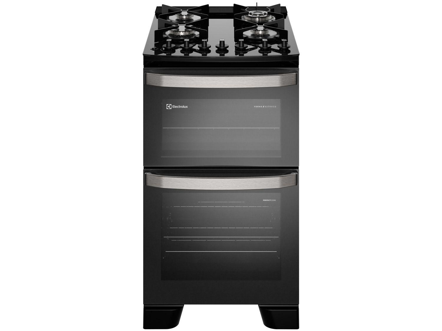 Fogão 4 Bocas Electrolux Preto Mesa de Vidro com Timer VaporBake FE4DP
