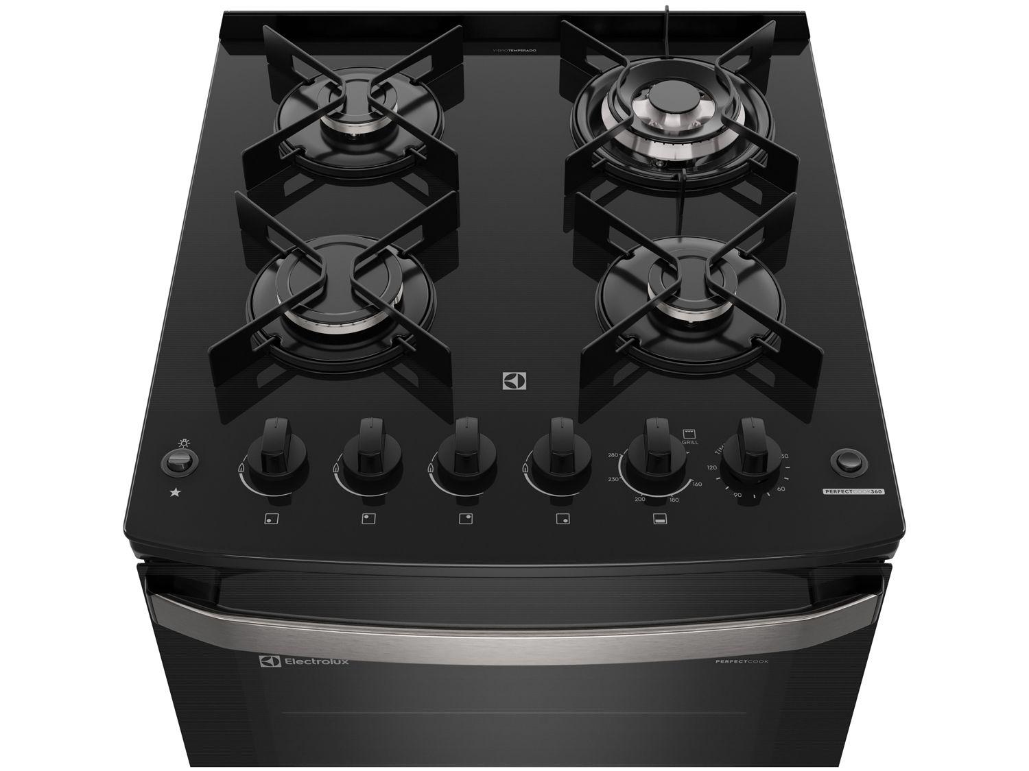 Fogão 4 Bocas Electrolux Preto Mesa de Vidro PerfectCook360 FE4CP