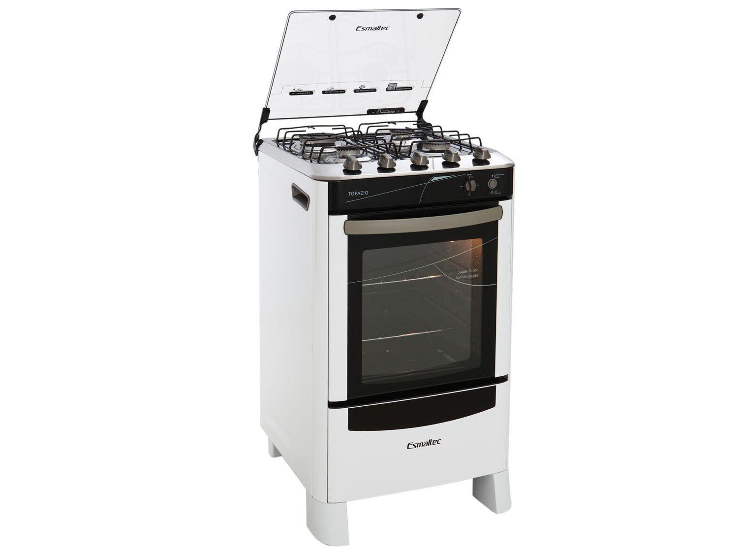 Fogão 4 Bocas Esmaltec Branco - Acendimento Automático Topázio