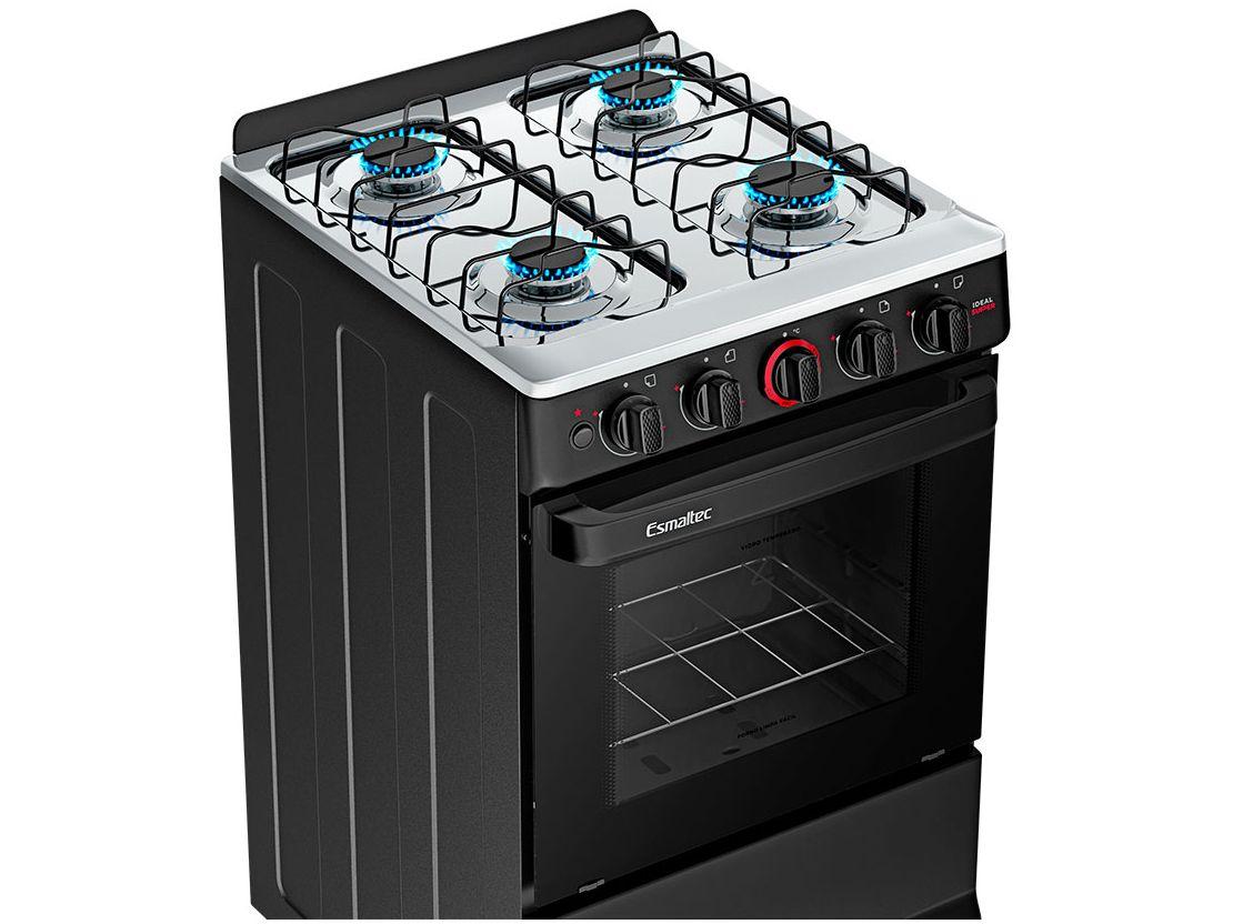 Fogão 4 Bocas Esmaltec Preto Ideal Super 4121