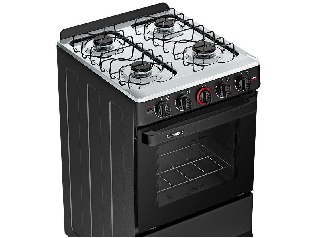 Fogão 4 Bocas Esmaltec Preto Ideal Super 4121