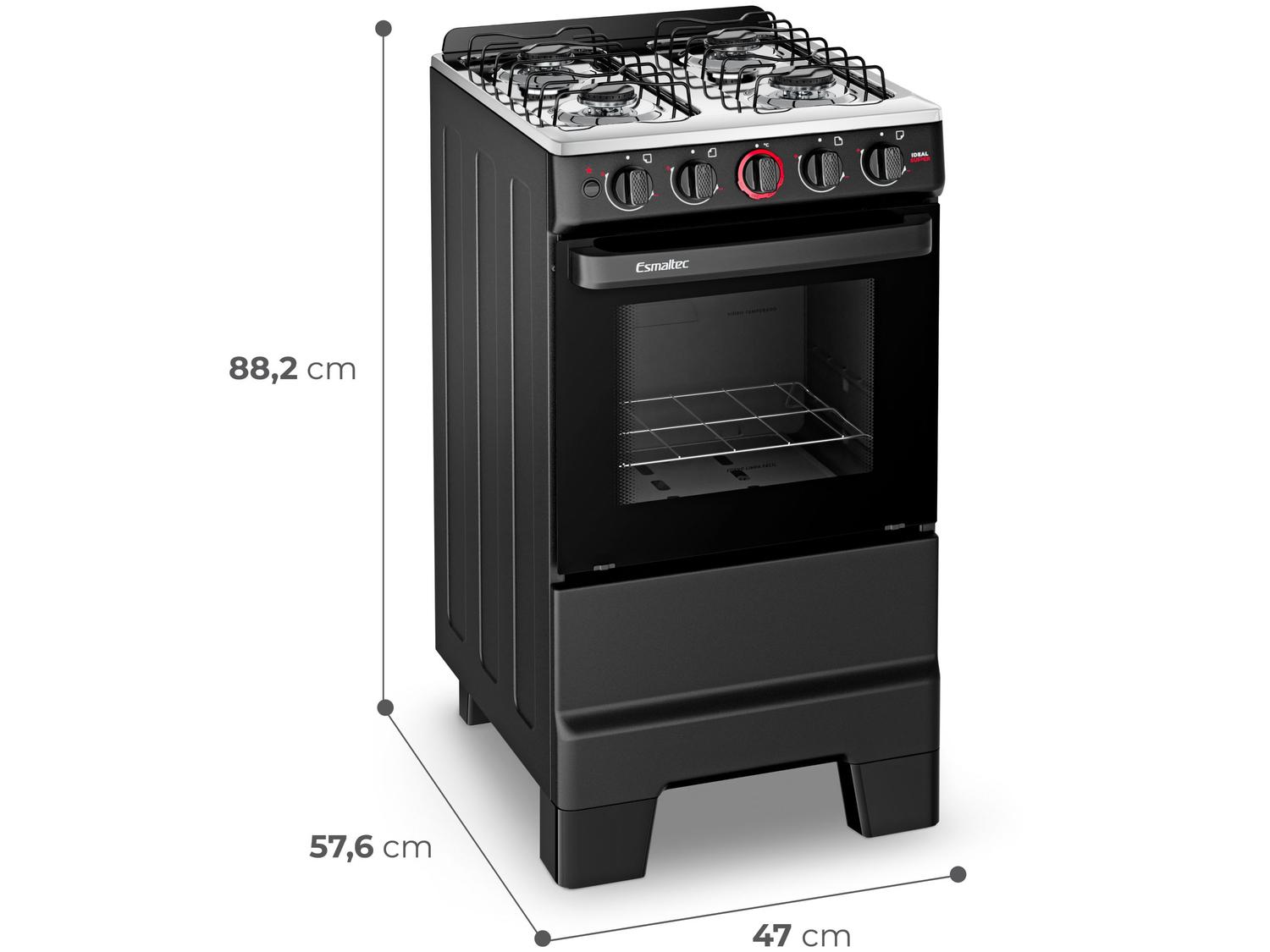 Fogão 4 Bocas Esmaltec Preto Ideal Super 4121