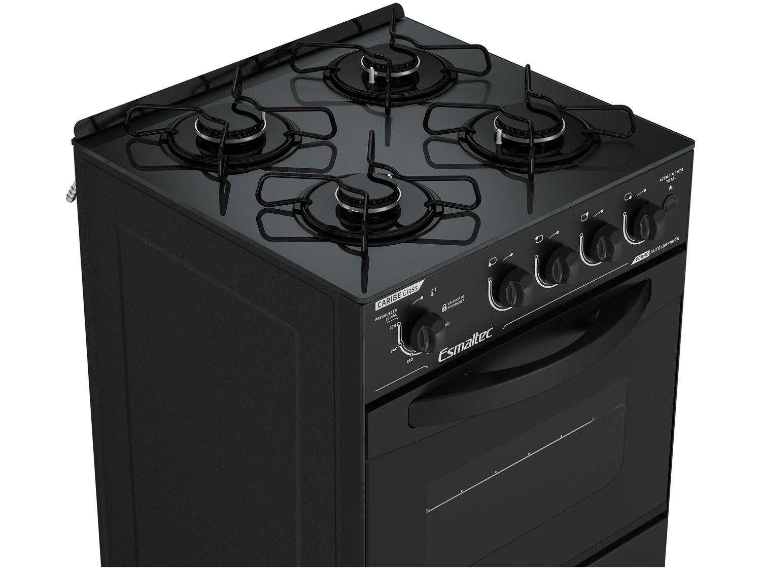 Fogão 4 Bocas Mesa de Vidro Esmaltec Preto Acendimento Automático Caribe Glass Fogão 4 Bocas Mesa de Vidro Esmaltec Preto Acendimento Automático Caribe Glass