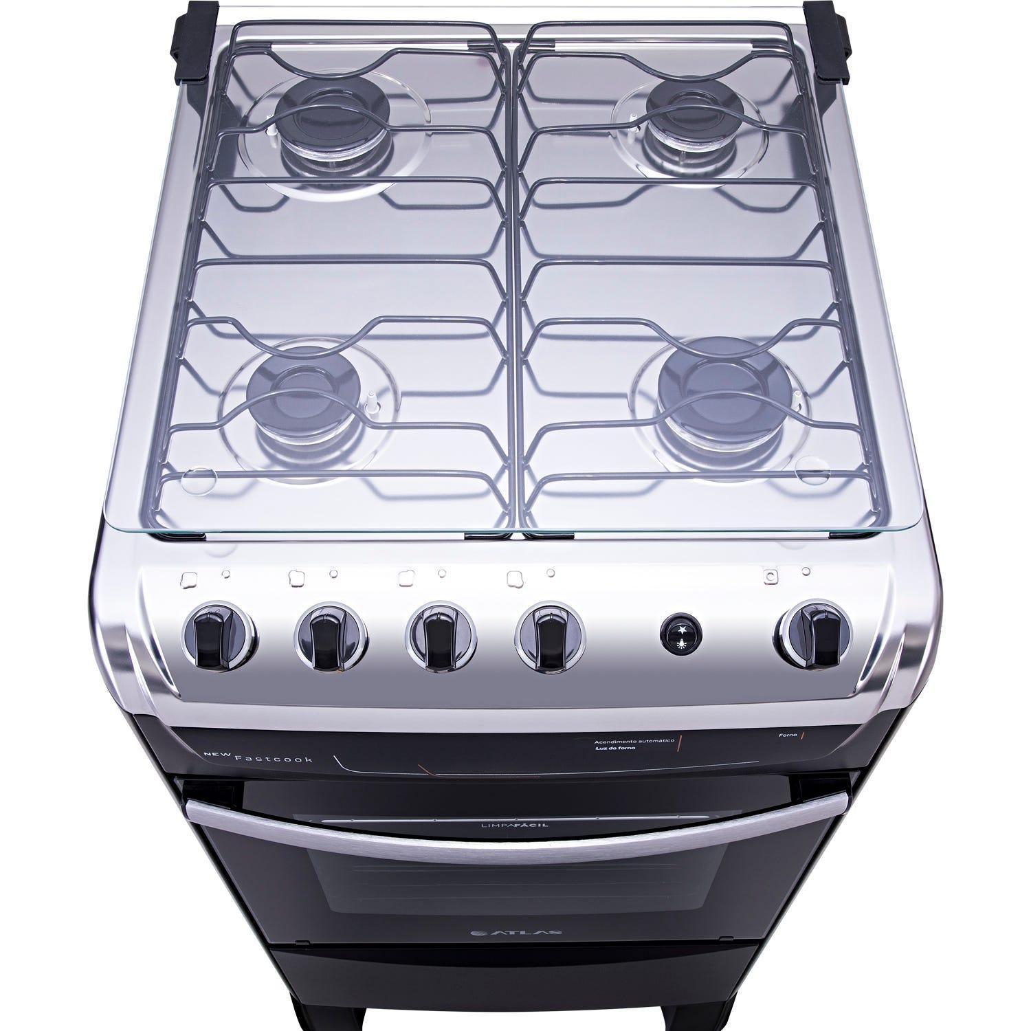 Fogão 4 bocas Preto Atlas New Fastcook com Acendimento Automático ...