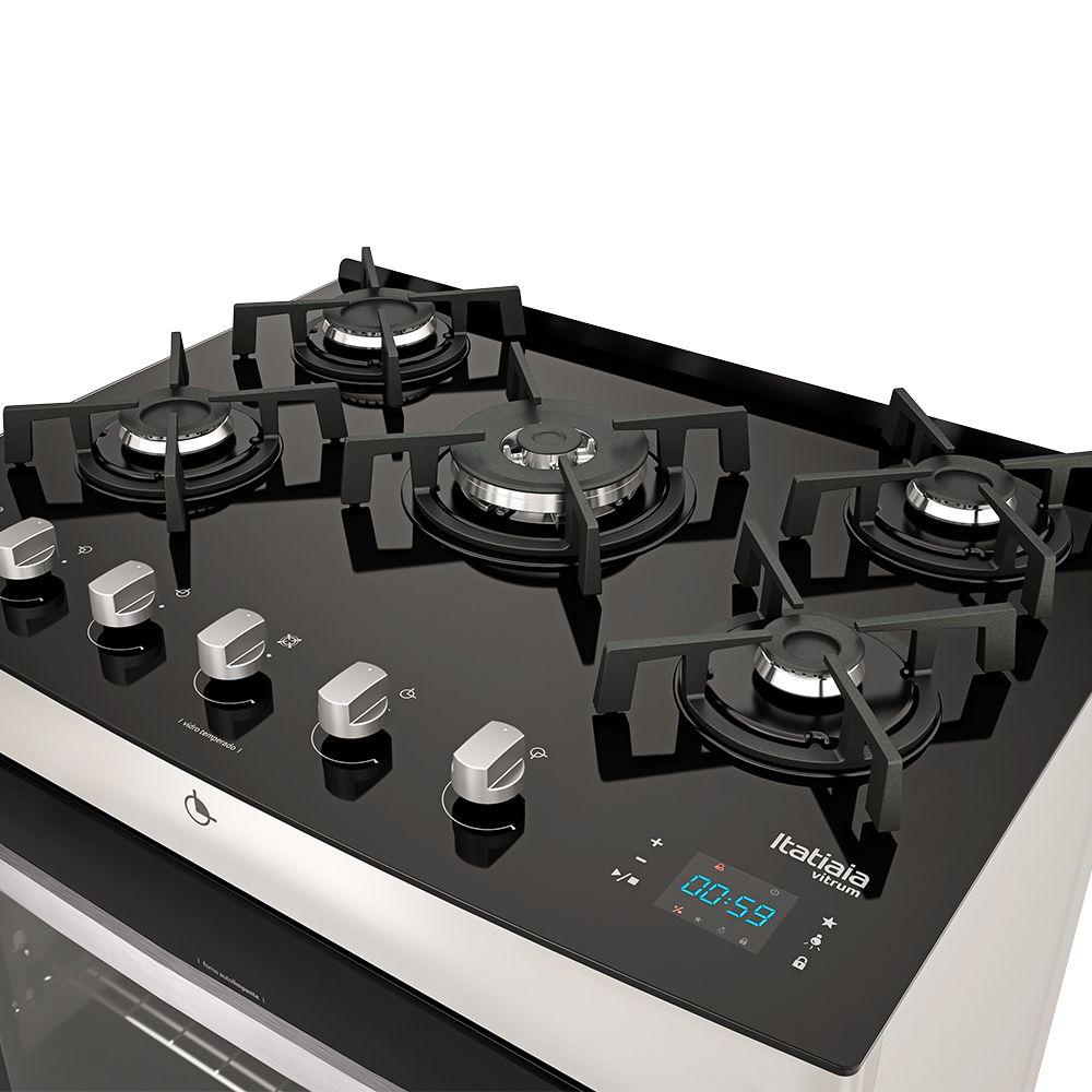 Fogão 5 Bocas a Gás Itatiaia Vitrum com Timer Digital Branco Bivolt
