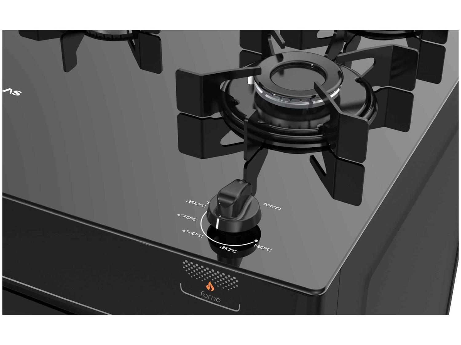 Fogão 5 Bocas Atlas Preto Mesa de Vidro Mônaco Top Glass
