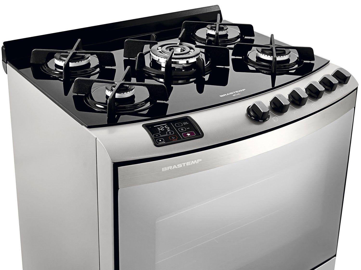 Fogão 5 Bocas Brastemp Ative! BFS5VARNNA Inox Grill QuadriChama