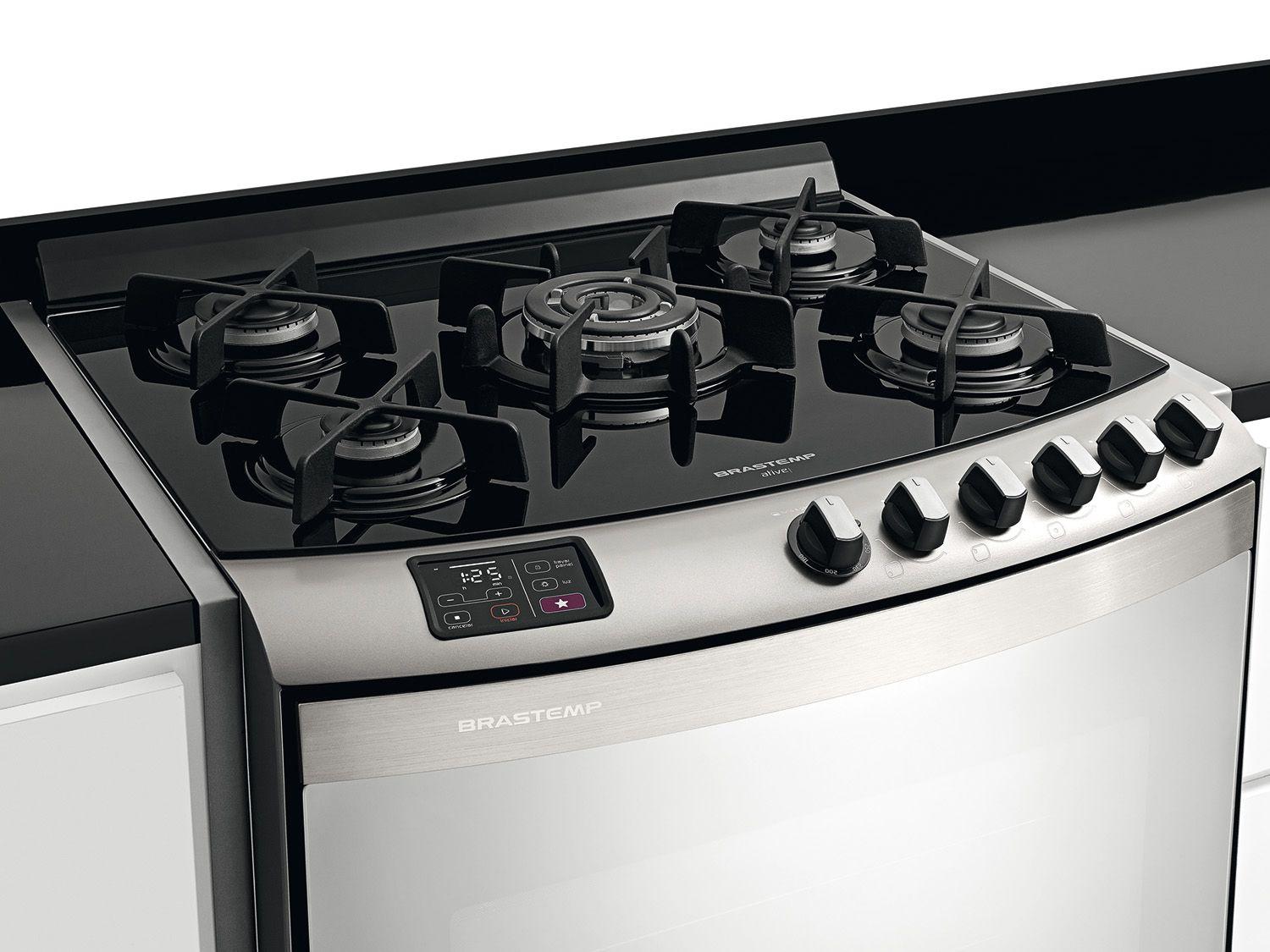 Fogão 5 Bocas Brastemp Ative! BYS5VARNNA de Embutir Inox Grill Quadri