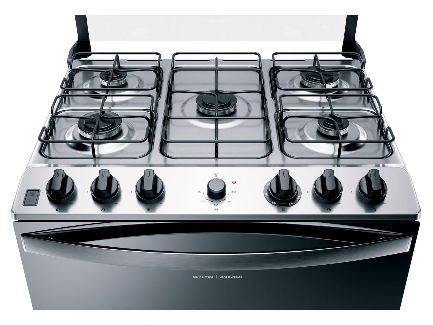 Fogão 5 Bocas Brastemp Inox Duplo Forno BFD5NCR