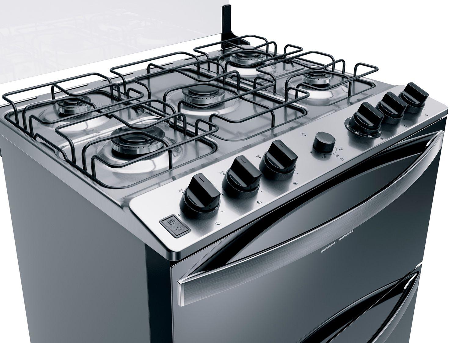 Fogão 5 Bocas Brastemp Inox Duplo Forno BFD5NCR