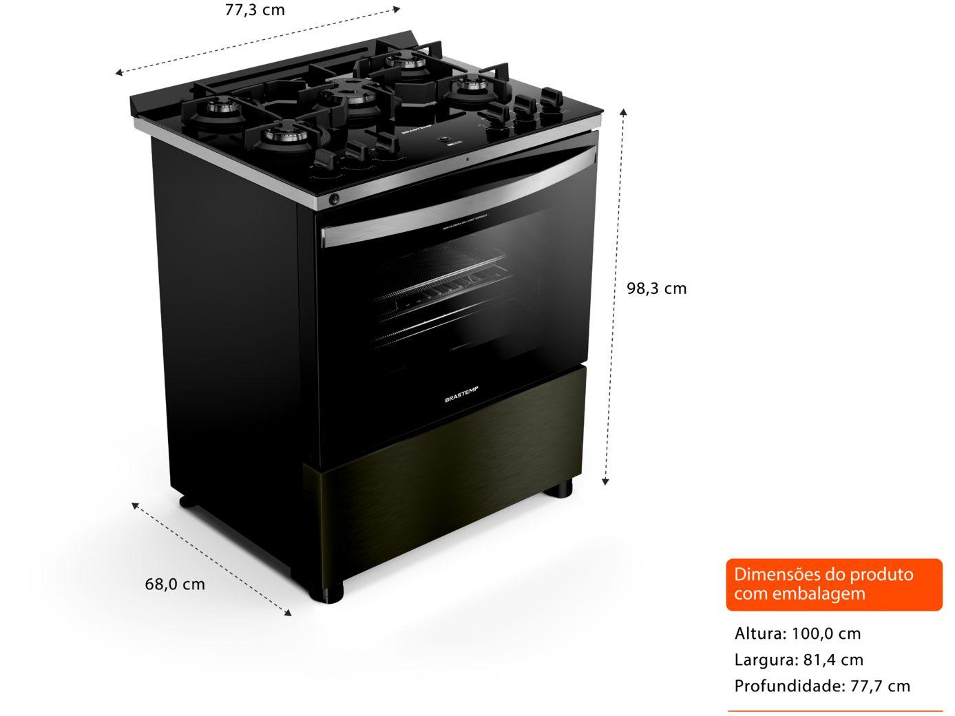 Fogão 5 Bocas Brastemp Preto Eclipse Collection BFS5LAP