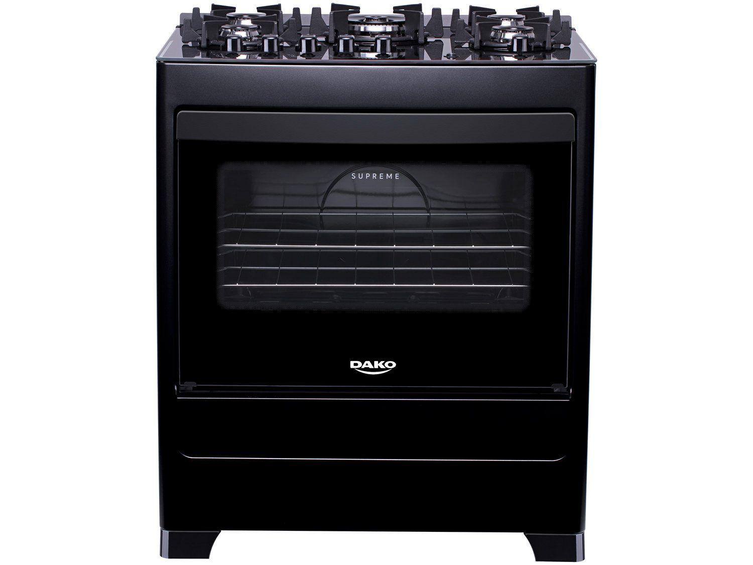 Fogão 5 Bocas Dako Preto Mesa de Vidro Supreme Glass