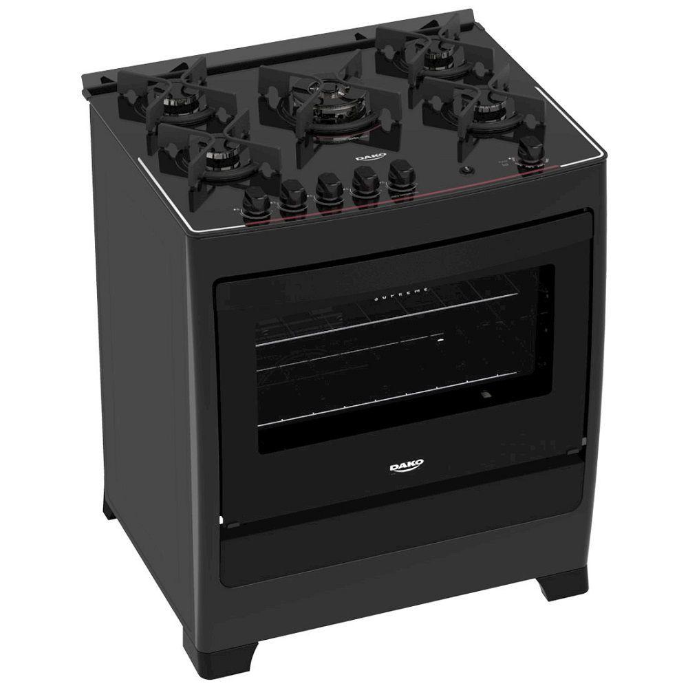 Fogão 5 Bocas Dako Supreme Glass Com Chama Tripla Bivolt acendimento automático Preto Fogão Fogão 5 Bocas Dako Supreme Glass Com Chama Tripla Bivolt acendimento automático Preto Fogão