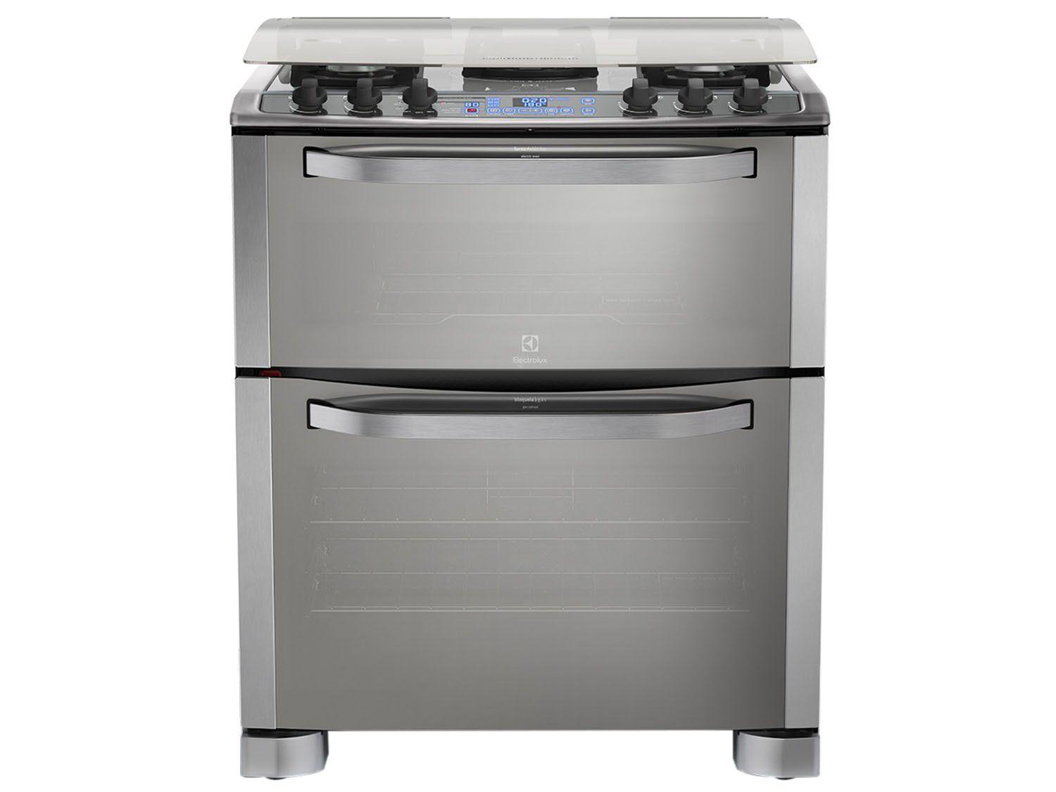 Fogão 5 Bocas Electrolux 76DWG Inox Painel Blue Touch 2 Fornos Função Scan Bar Fogão 5 Bocas