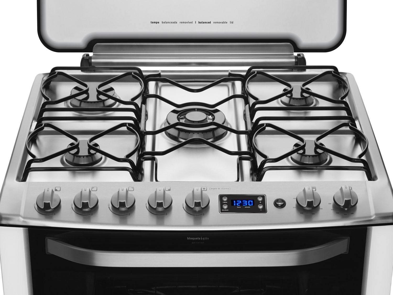 Fogão 5 Bocas Electrolux 76rbd Forno Duplo Grill TriplaChama Timer