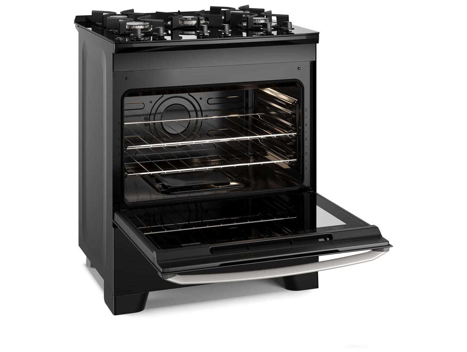 Fogão 5 Bocas Electrolux Inox Preto Mesa de Vidro Efficient FE5GB