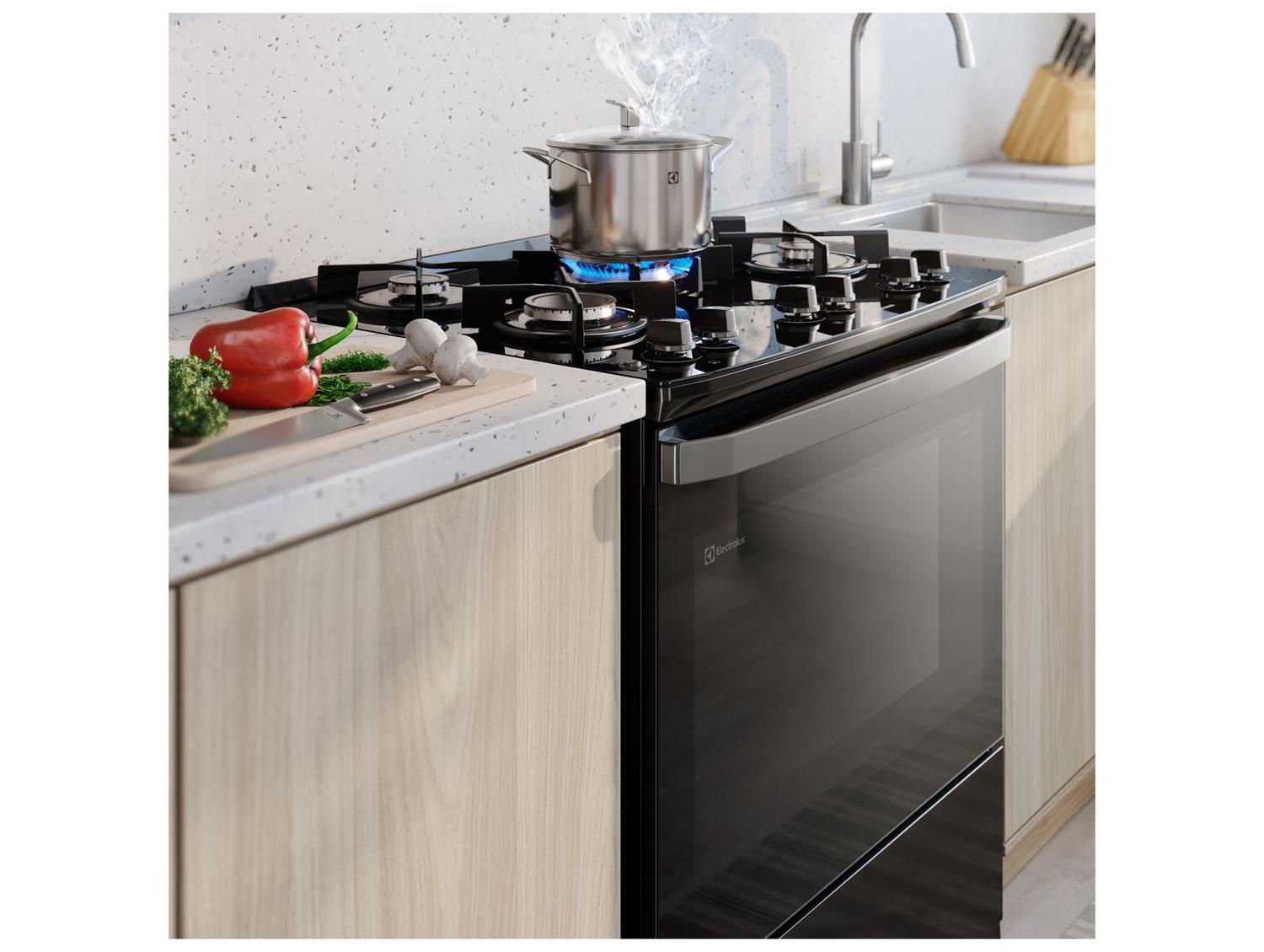 Fogão 5 Bocas Electrolux Inox Preto Mesa de Vidro Efficient FE5GB