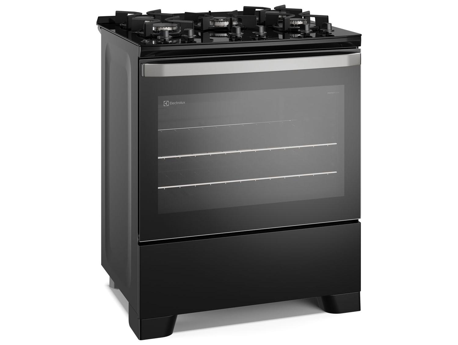 Fogão 5 Bocas Electrolux Inox Preto Mesa de Vidro Efficient FE5GB