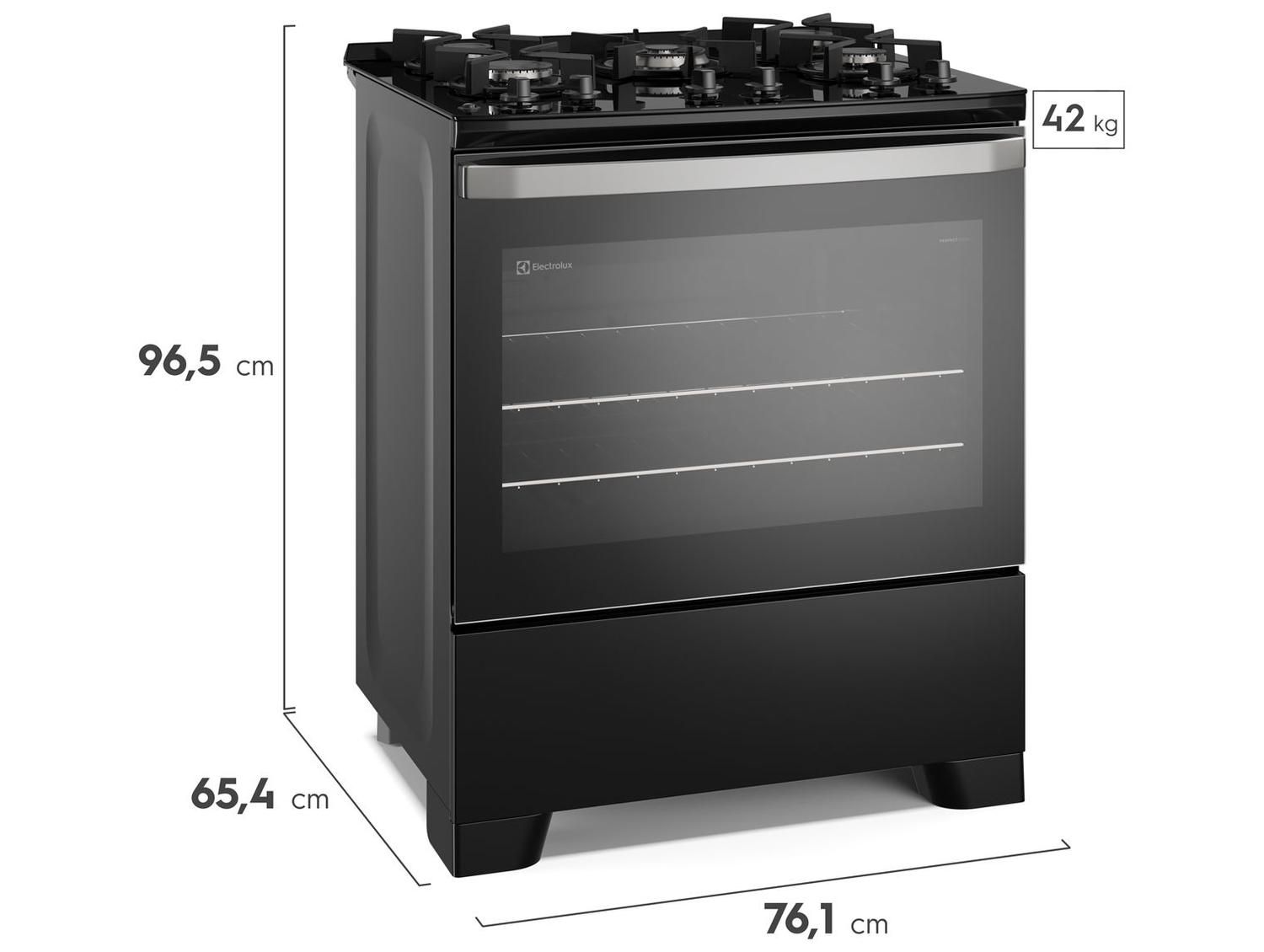 Fogão 5 Bocas Electrolux Inox Preto Mesa de Vidro Efficient FE5GB