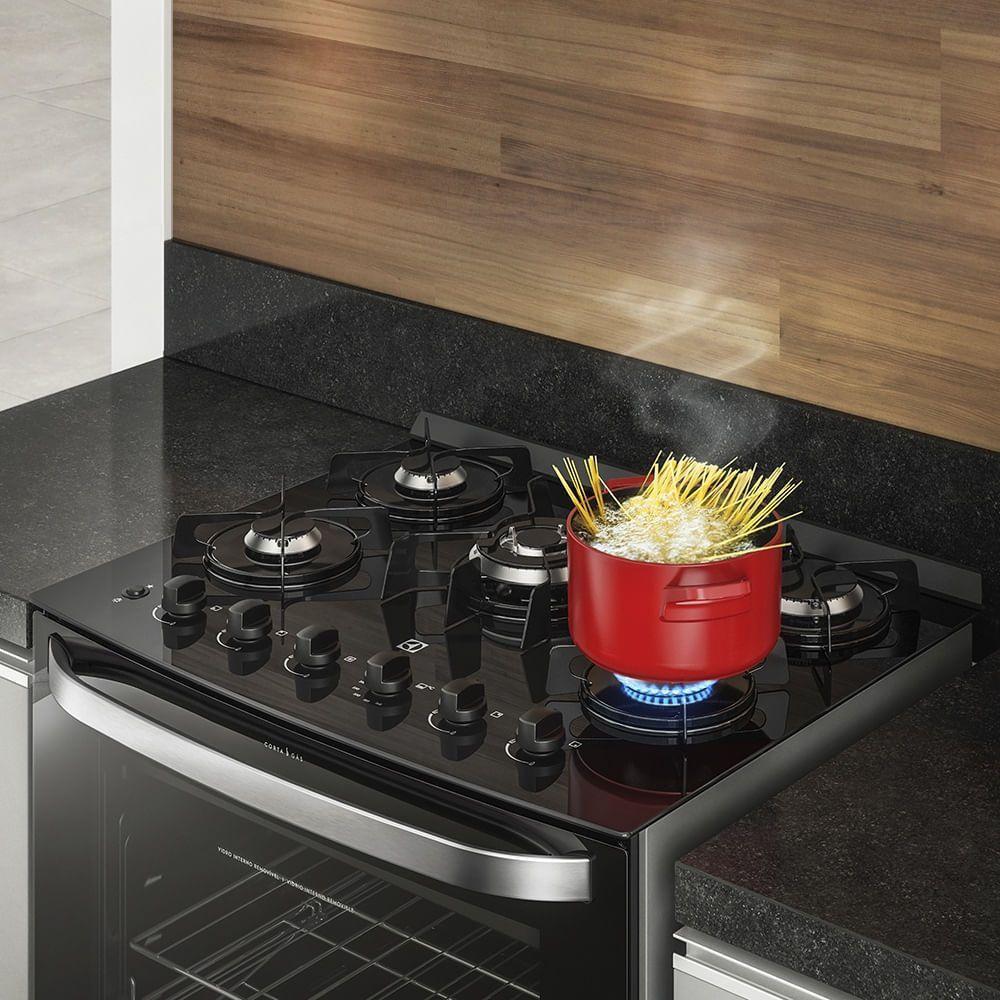 Fogão 5 Bocas Electrolux Preto Automático com Mesa de Vidro e Tripla