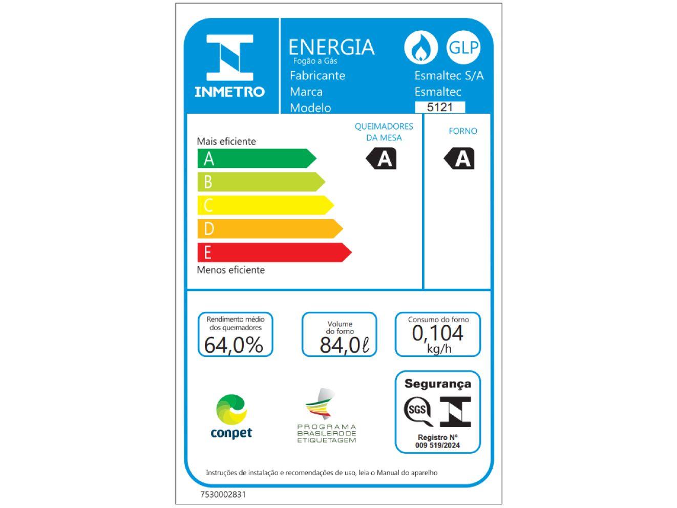 Fogão 5 Bocas Esmaltec Branco Ideal Super BR 5121