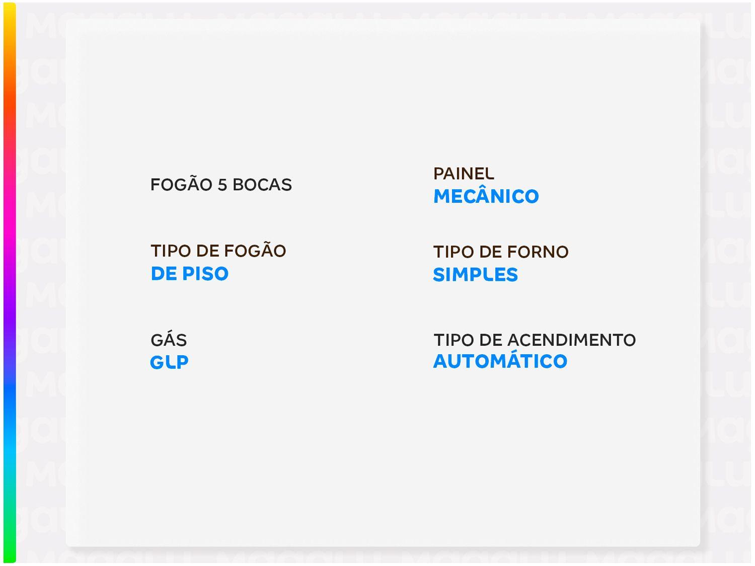 Fogão 5 Bocas Esmaltec Branco Ideal Super BR 5121