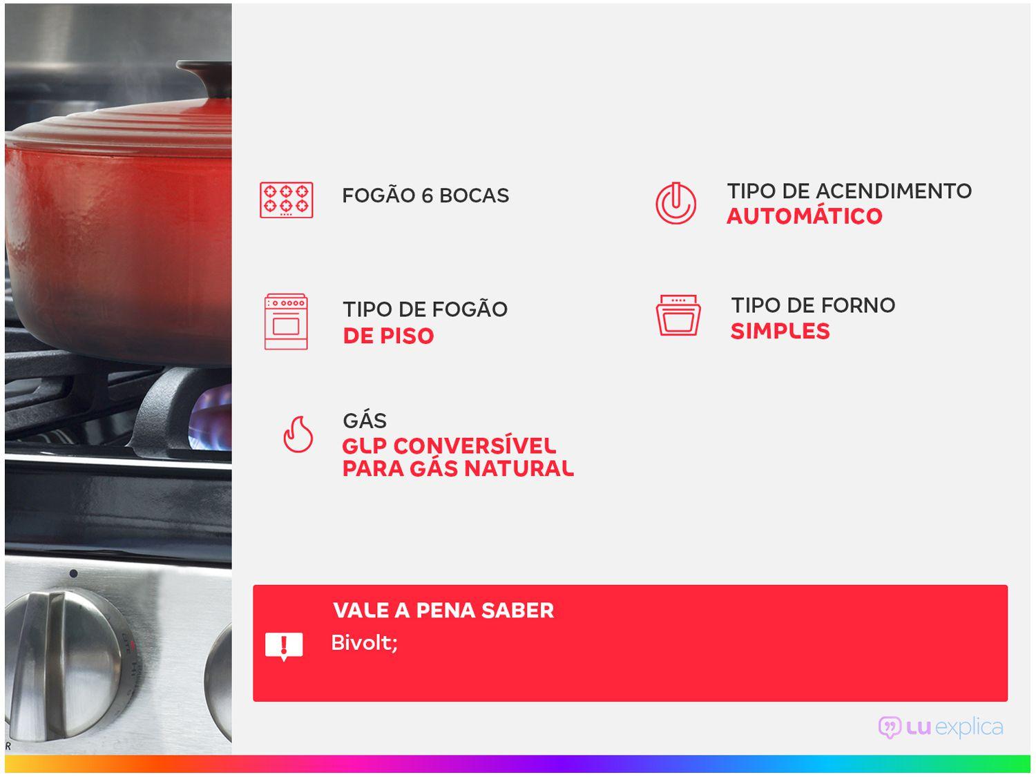 Fogão 6 Bocas Consul Inox CFS6NARUNA