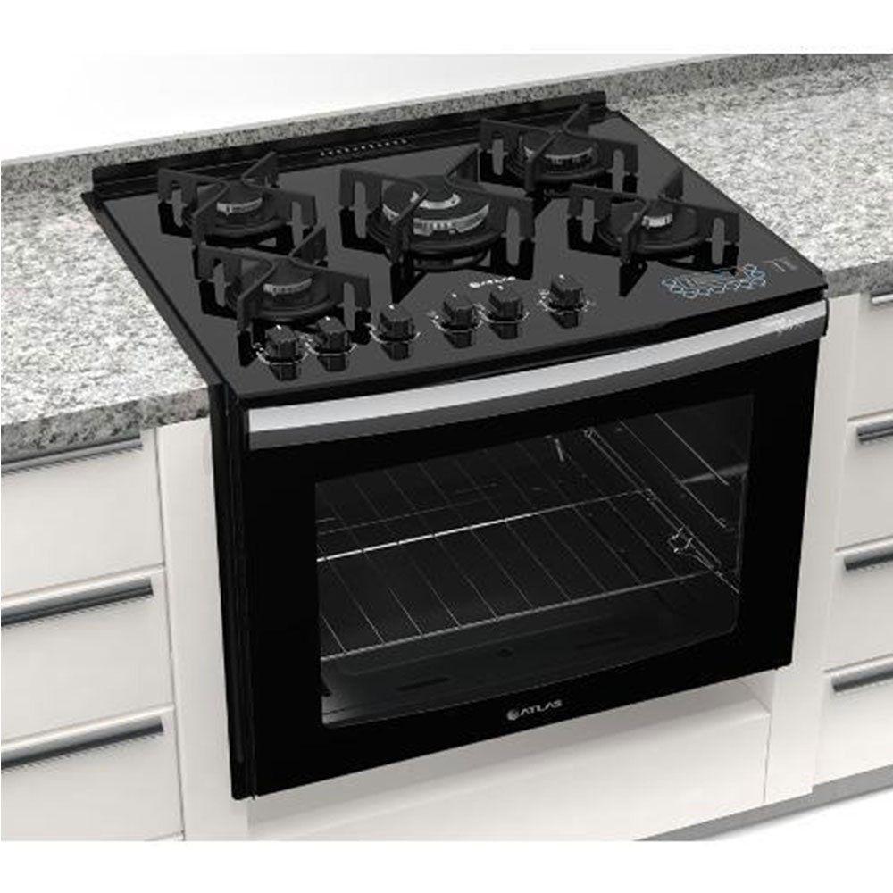 Fogão Atlas 5 Bocas de Embutir Top Glass Acendimento Super Automático