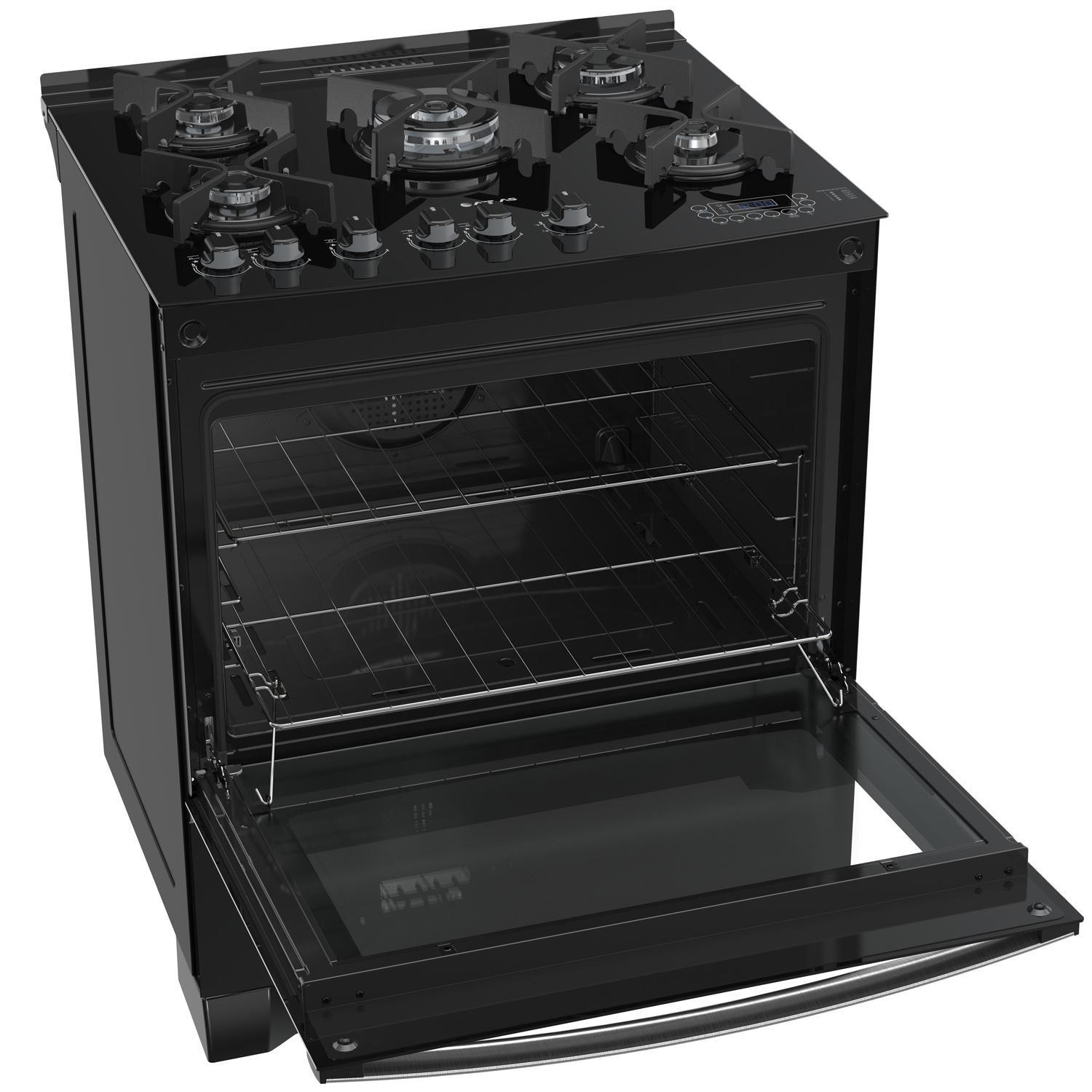 Fogão Atlas 5 bocas preto com mesa de vidro Top Gourmet Glass Atlas