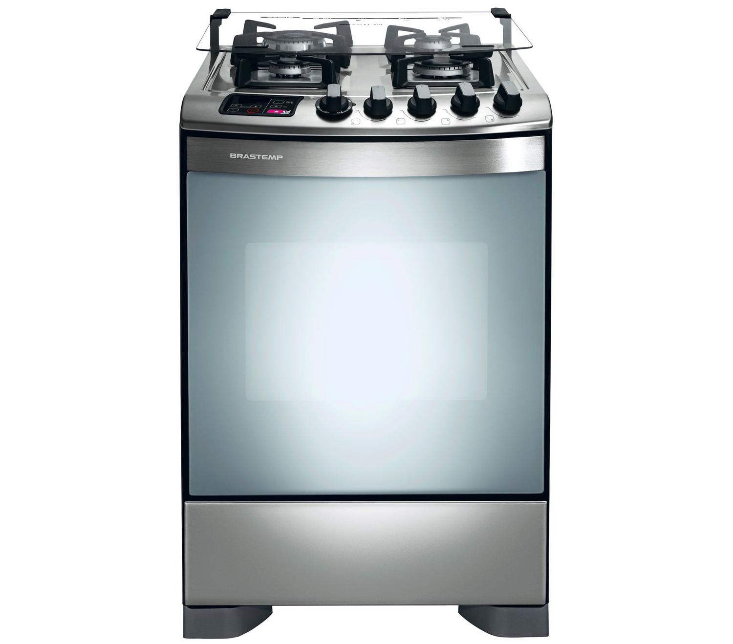 Fogão Brastemp 4 bocas cor Inox com dupla chama, trempes de ferro