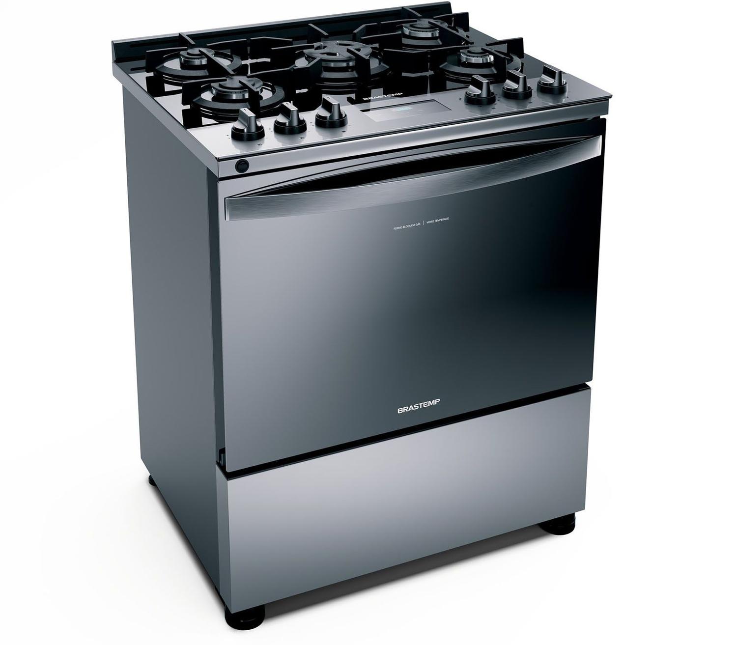 Fogão Brastemp 5 Bocas Cor Inox Com Mesa De Vidro E Turbo Chama