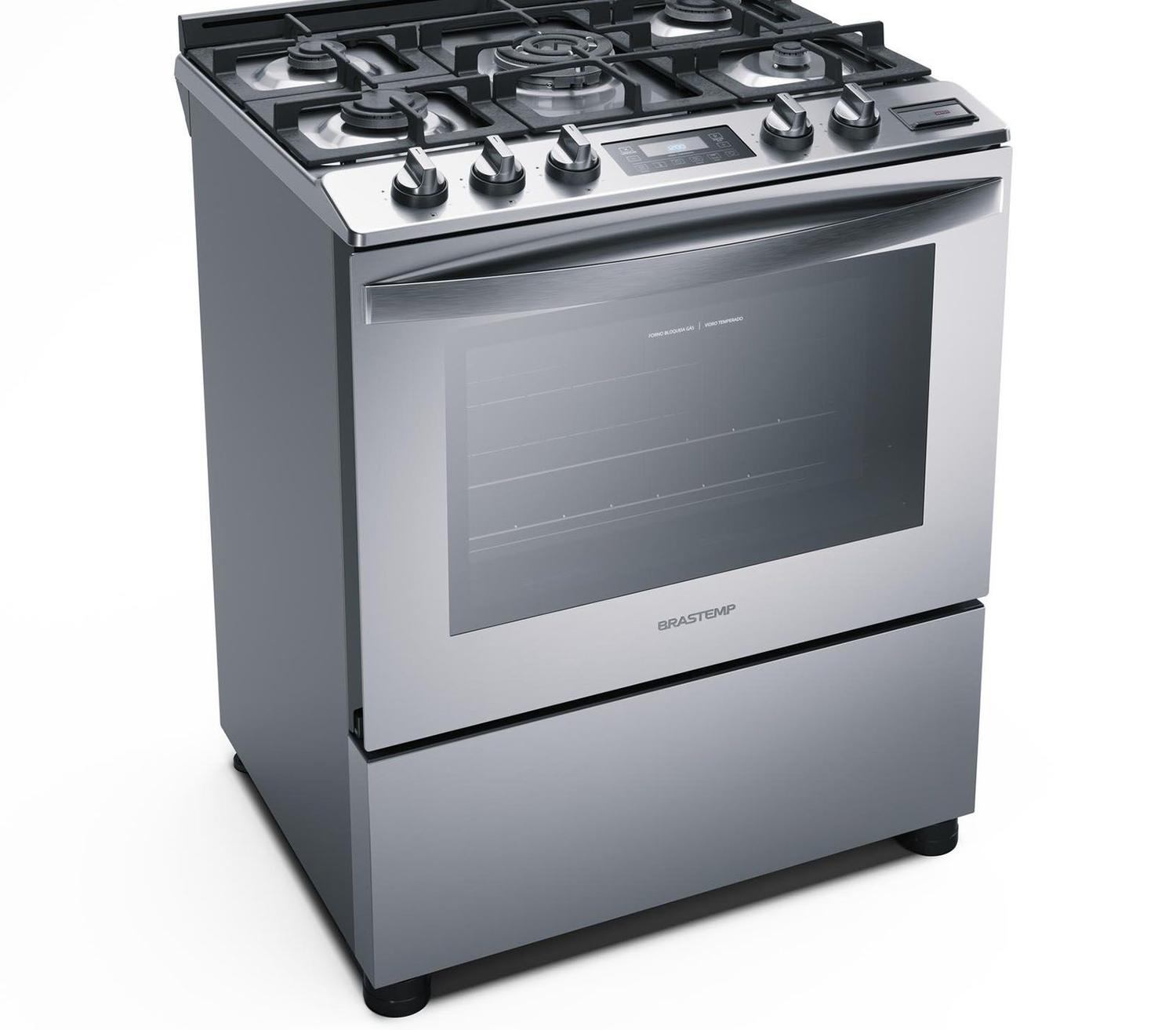 Fogão Brastemp 5 Bocas Cor Inox Forno Elétrico Com Convecção E Meat