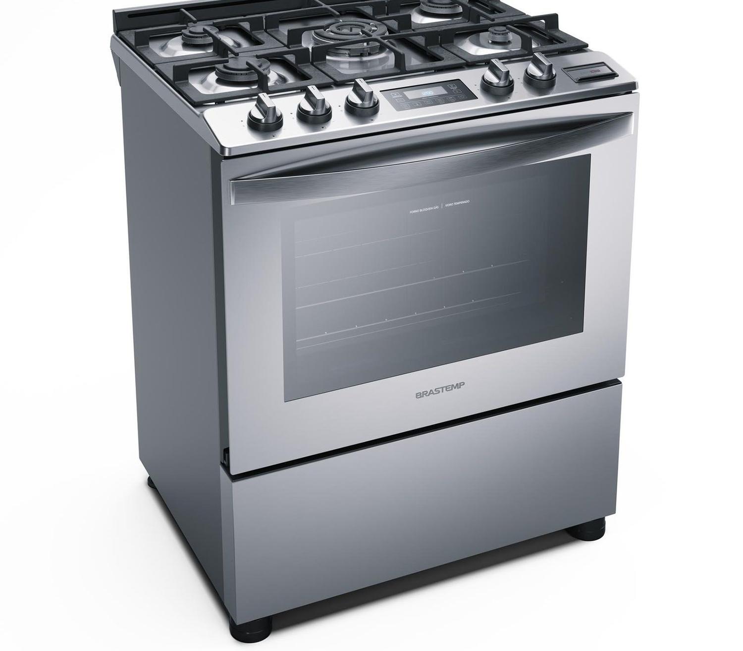 Fogão Brastemp 5 Bocas Cor Inox Forno Elétrico Com Convecção E Meat